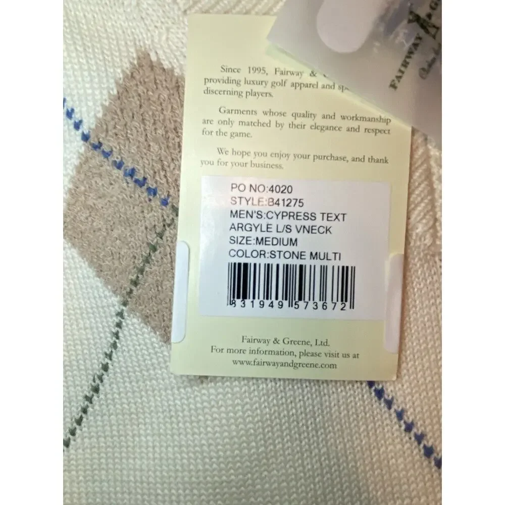 Fairway & Greene Argyle Pima Cotton Sweater Vest Mens Ivory L/S Med NEW $119 - Picture 9 of 12